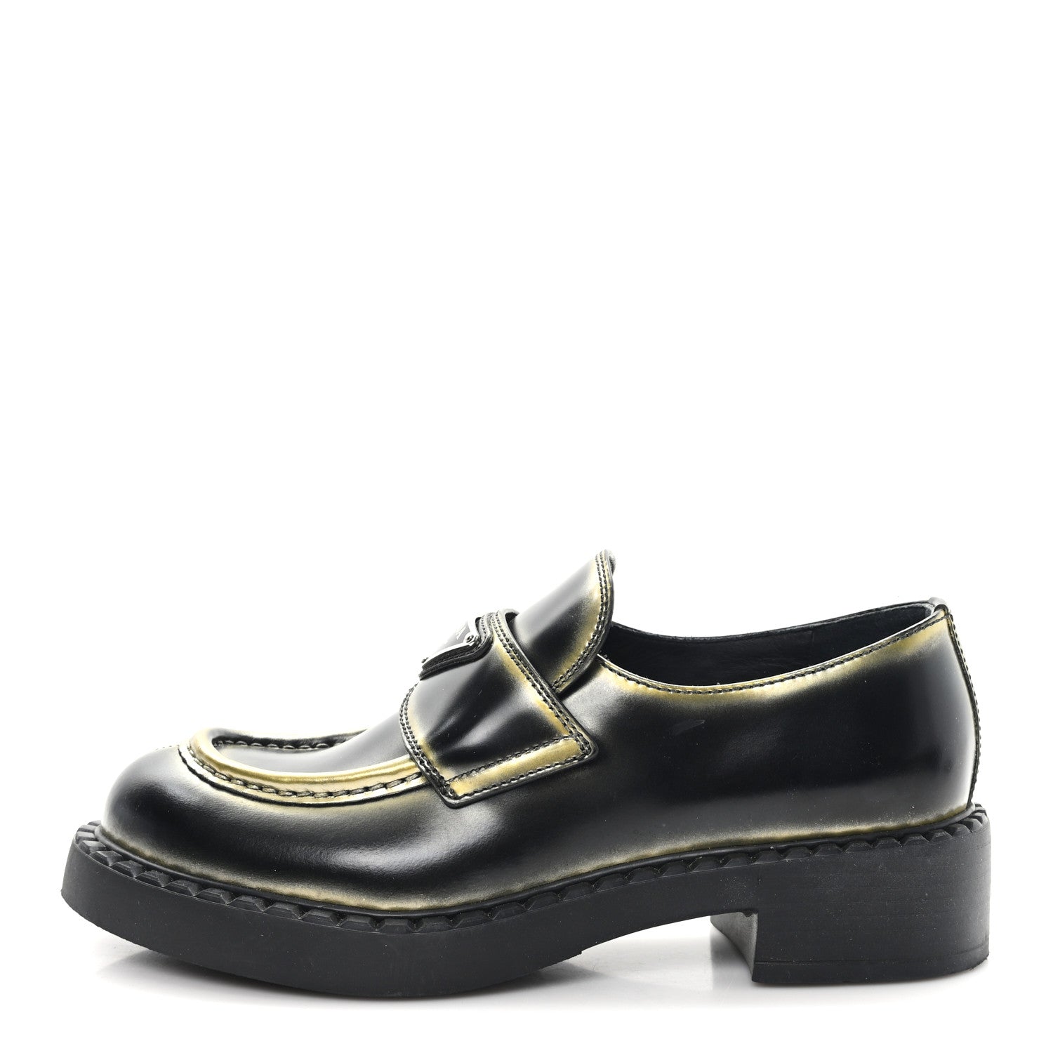 Prada Spazzolato Sfumato Metal Triangle Logo 50mm Loafers 36 Black Platino 1 of 10