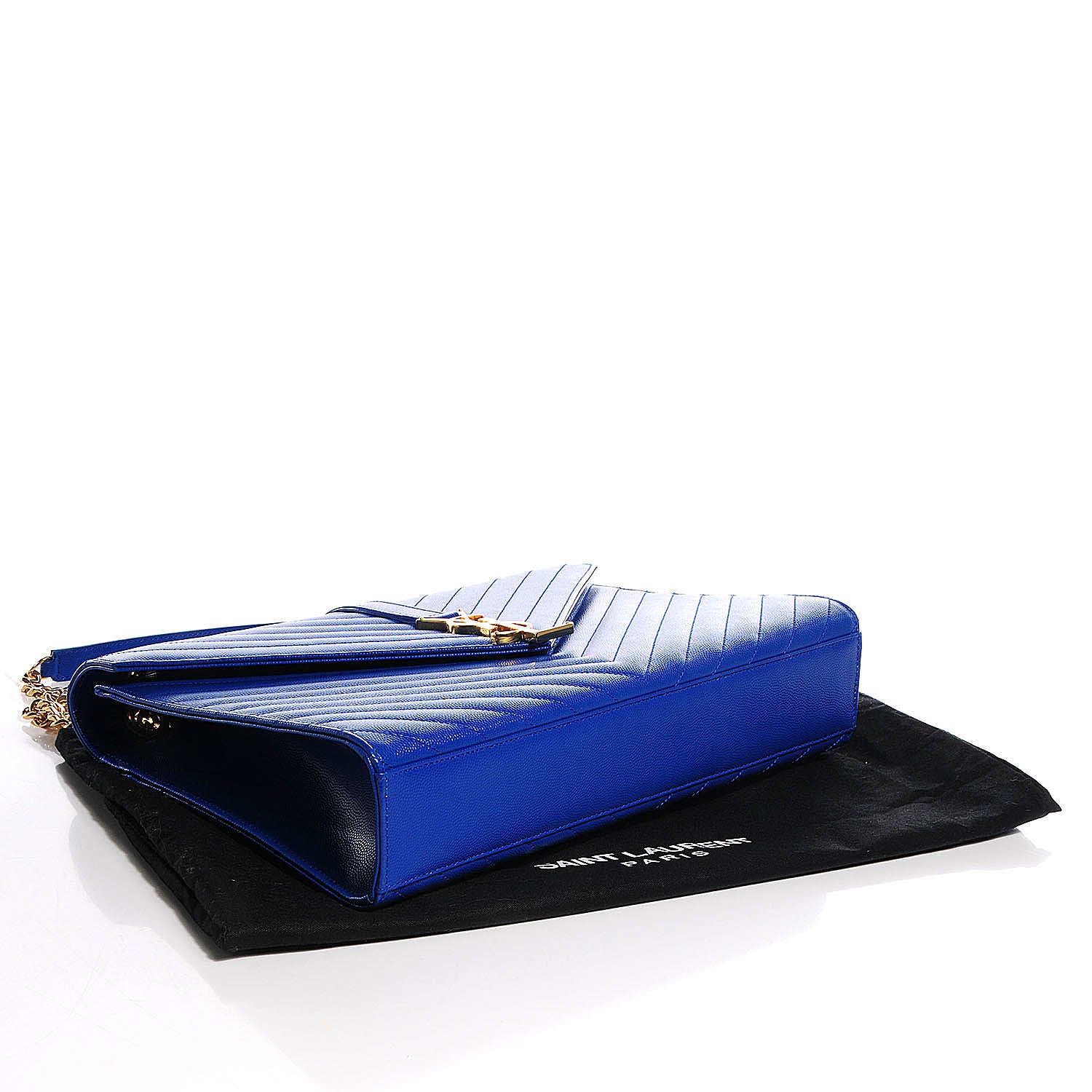 Saint Laurent Grain De Poudre Matelasse Chevron Large Monogram Satchel Royal Blue 4 of 9