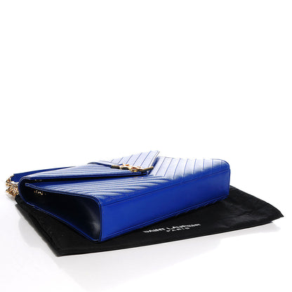 Saint Laurent Grain De Poudre Matelasse Chevron Large Monogram Satchel Royal Blue 4 of 9