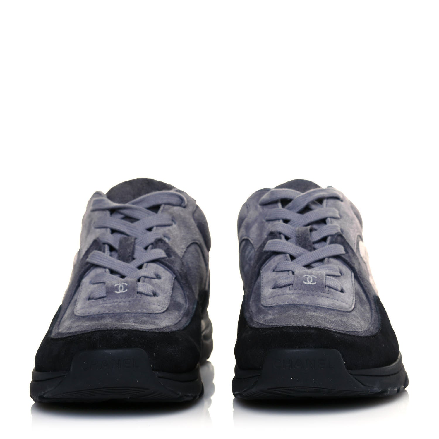 Chanel Suede Calfskin CC Sneakers 37.5 Grey 2 of 7