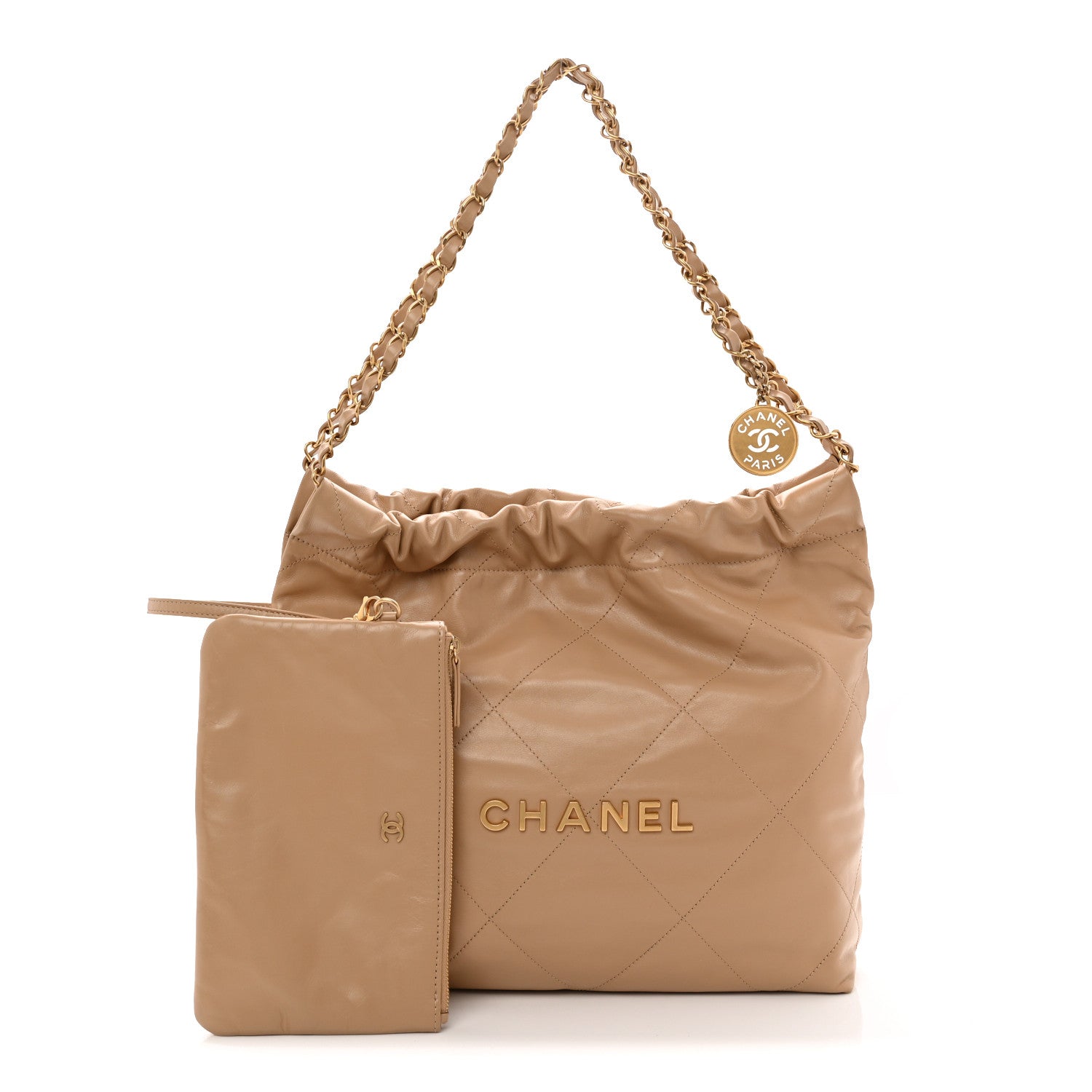 Chanel Shiny Calfskin Quilted Small Chanel 22 Beige 3 of 12