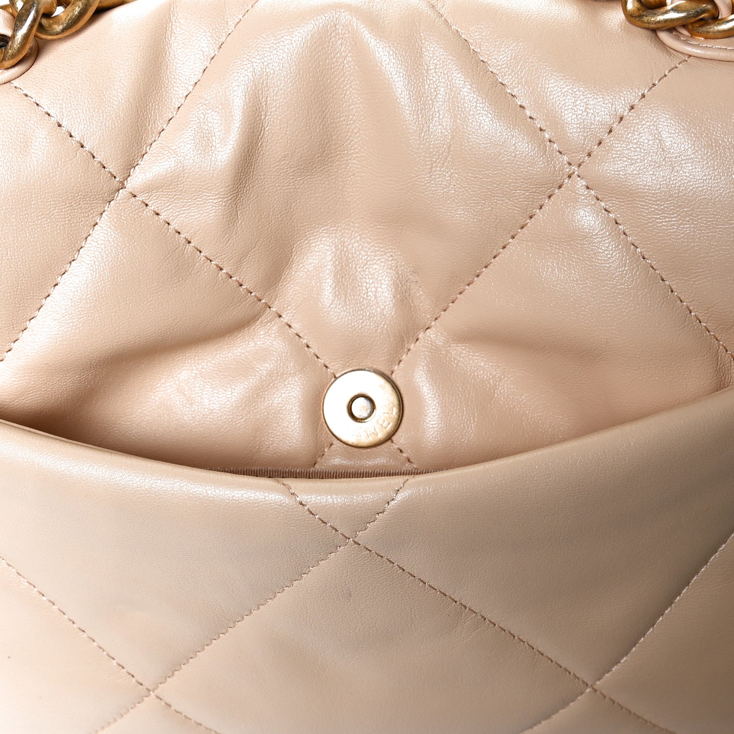 Chanel Shiny Goatskin Quilted Medium Chanel 19 Flap Beige 12 of 15