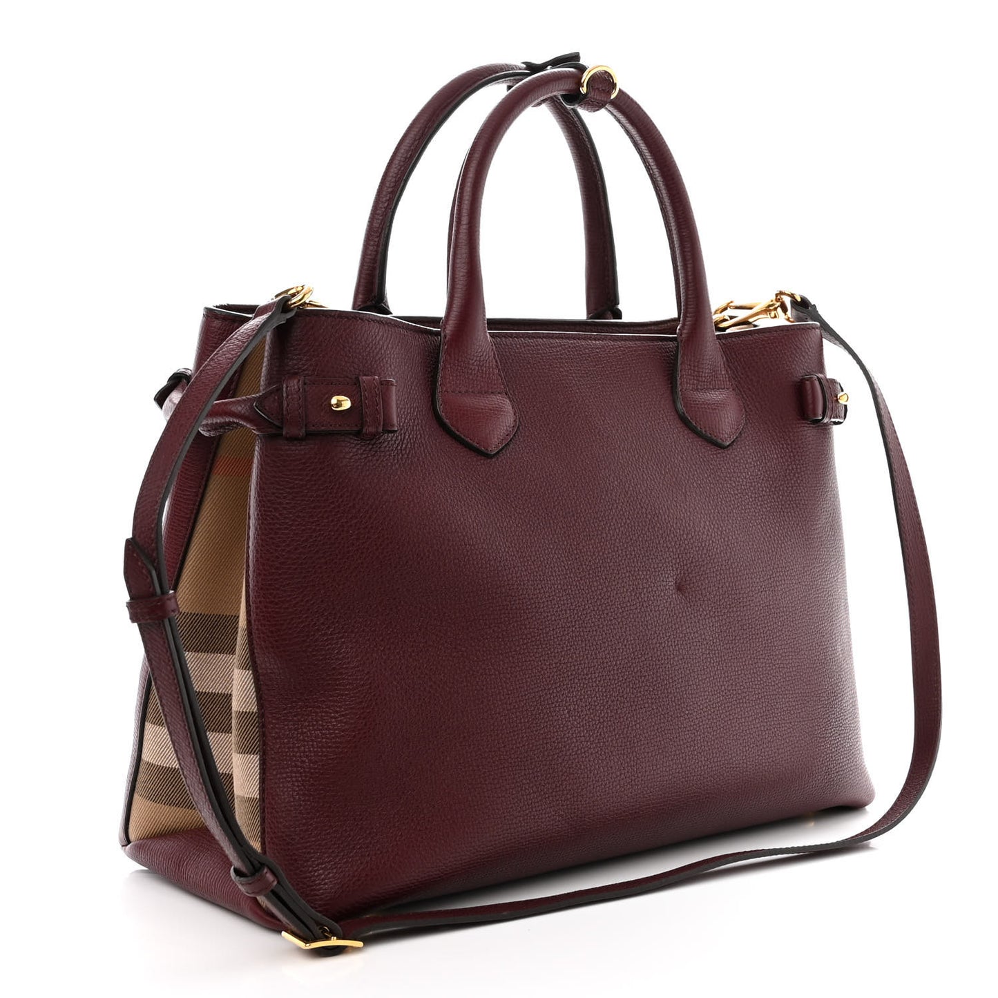 Grainy Calfskin House Check Medium Banner Tote Mahogany Red