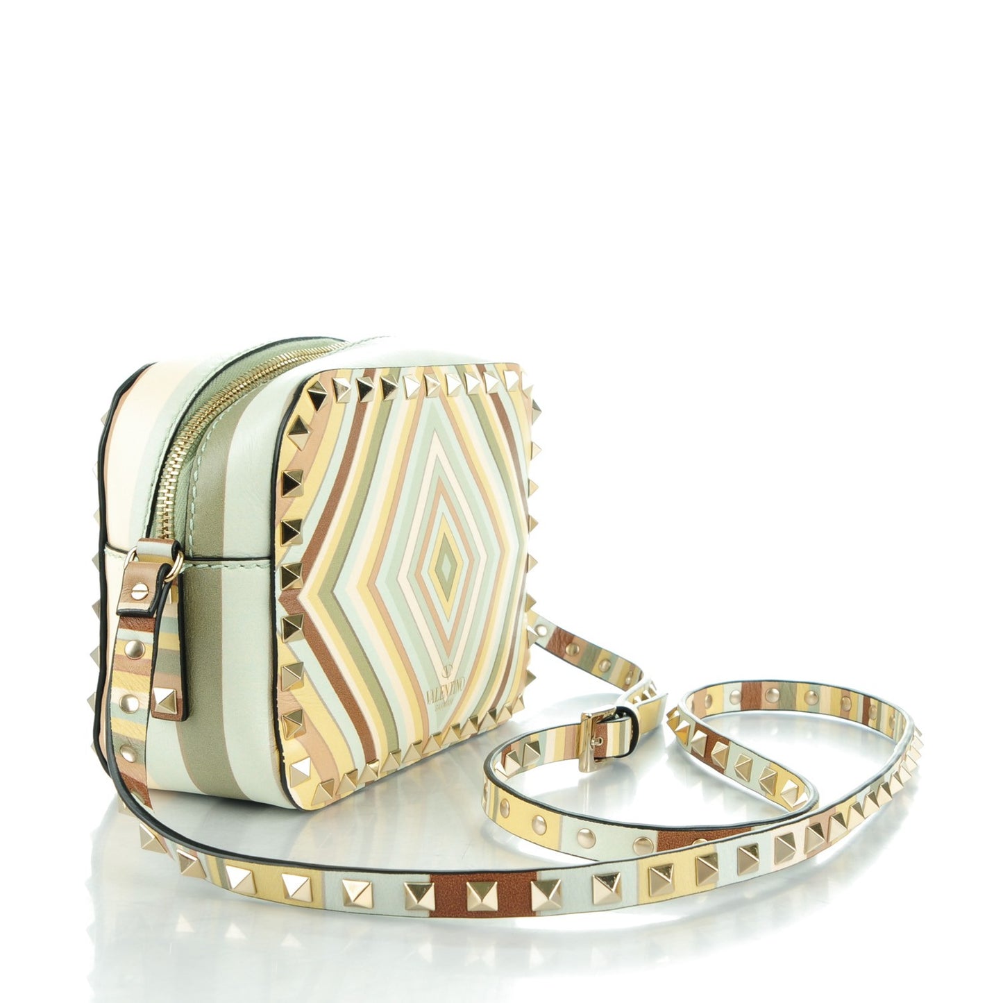 Vitello Native Couture 1975 Rockstud Camera Crossbody Bag Green Multicolor