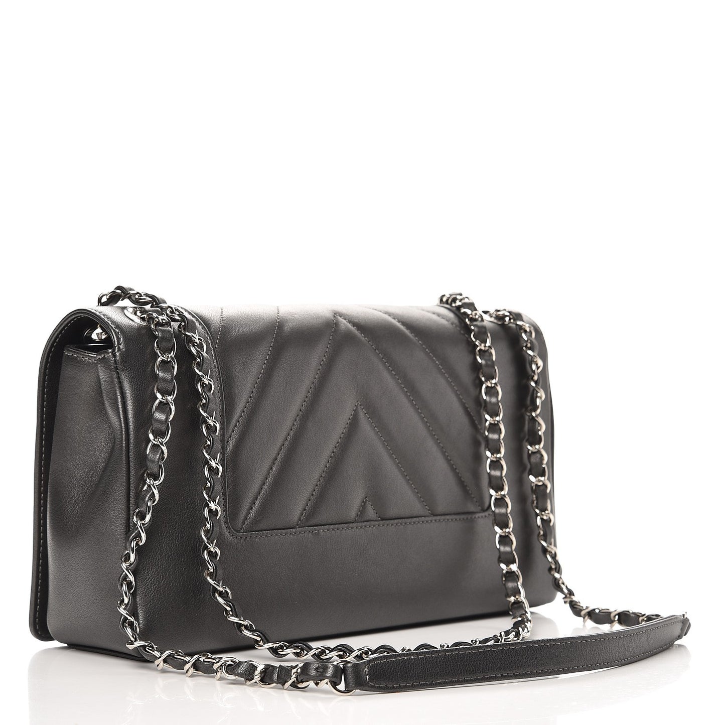 Sheepskin Chevron Quilted Vintage Mademoiselle Flap Dark Grey
