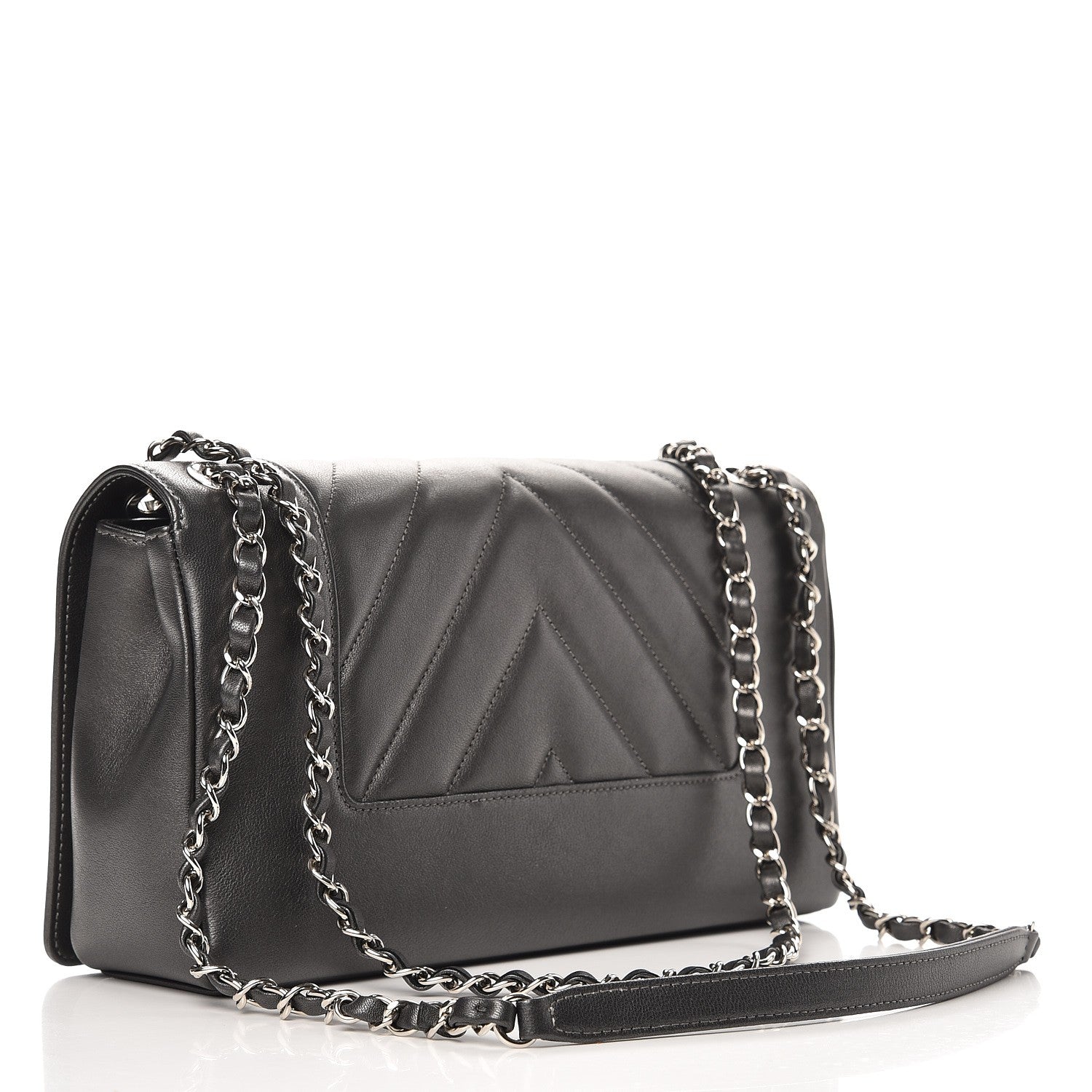 Chanel Sheepskin Chevron Quilted Vintage Mademoiselle Flap Dark Grey 4 of 11
