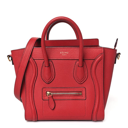 Celine Drummed Calfskin Nano Luggage Red 1 of 10