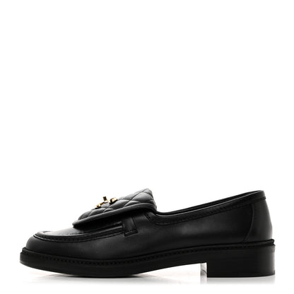 Chanel Lambskin Quilted CC Turnlock Loafers 37.5 Black 1 of 9
