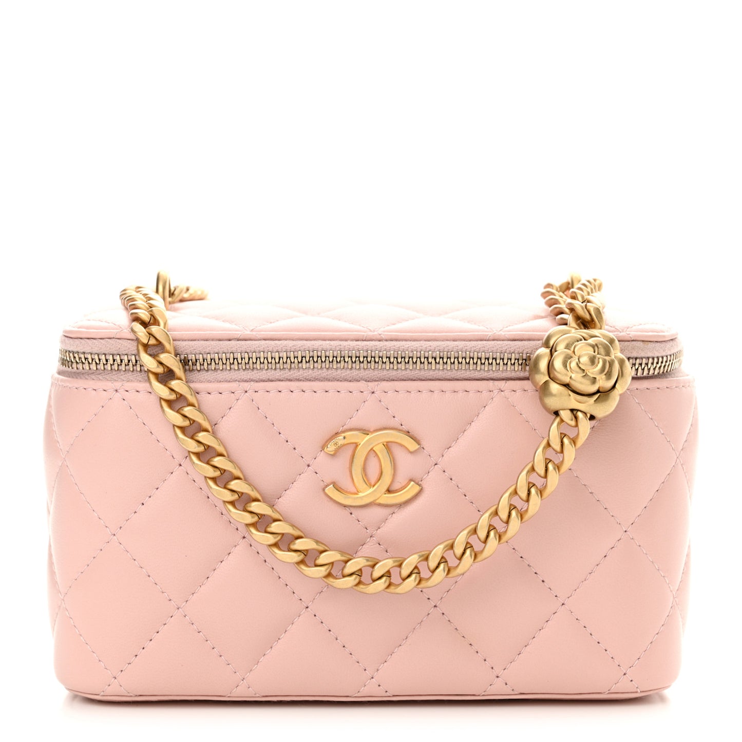 Lambskin Quilted Sweet Camellia Small Vanity Case With Chain Pink