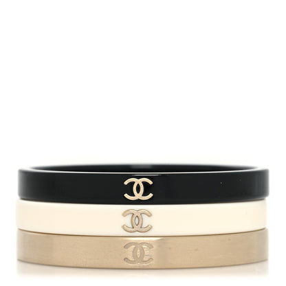 Chanel Resin Metal CC Bangle Set of 3 Black White Gold 1 of 4