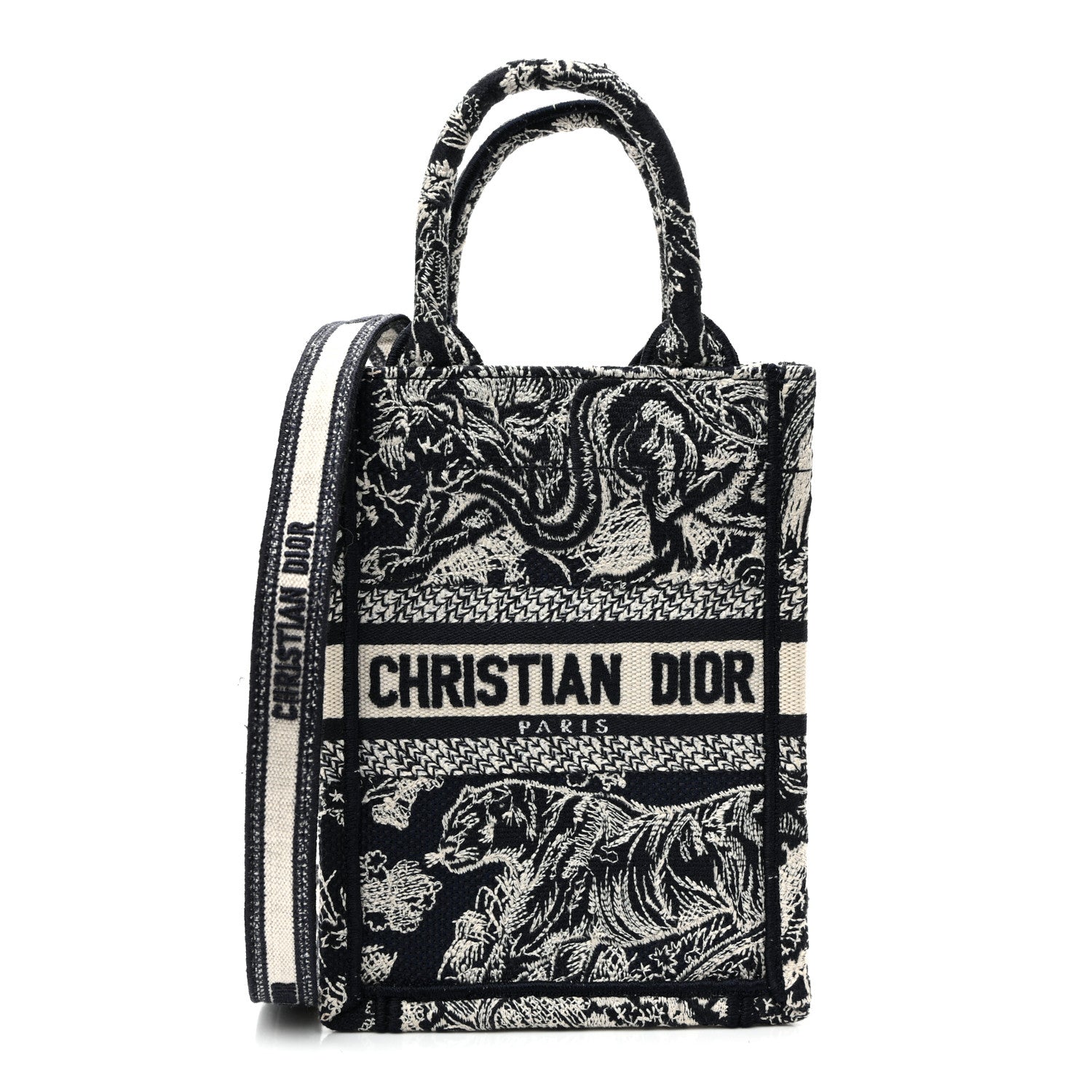 Christian Dior Canvas Toile de Jouy Reverse Embroidered Mini Book Tote Phone Bag Blue 1 of 9
