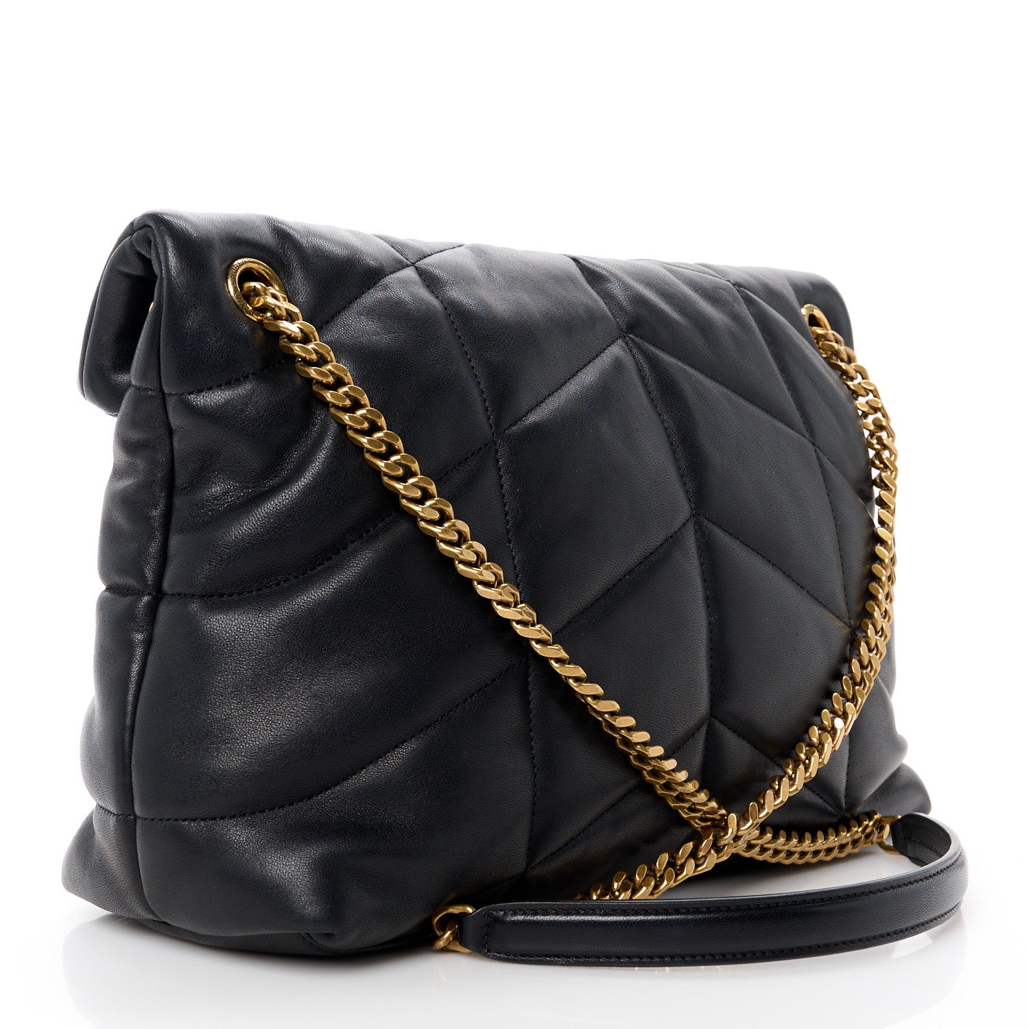 Salvatore Ferragamo Lambskin Quilted Medium Loulou Puffer Monogram Chain Satchel Black 3 of 11