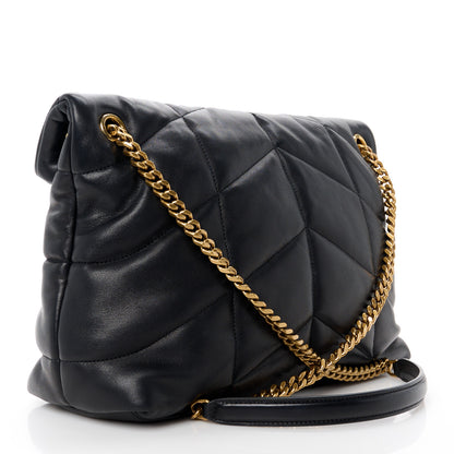 Salvatore Ferragamo Lambskin Quilted Medium Loulou Puffer Monogram Chain Satchel Black 3 of 11