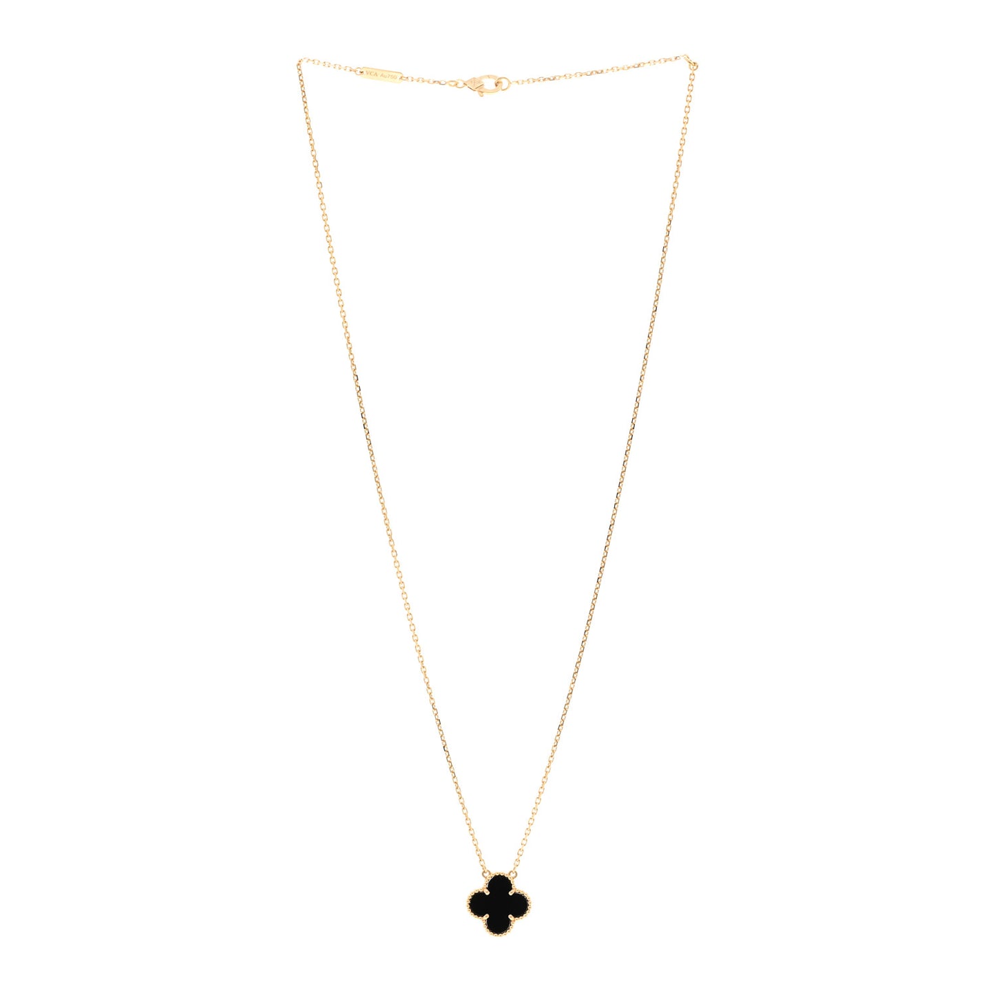 18K Yellow Gold Black Onyx Vintage Alhambra Pendant Necklace