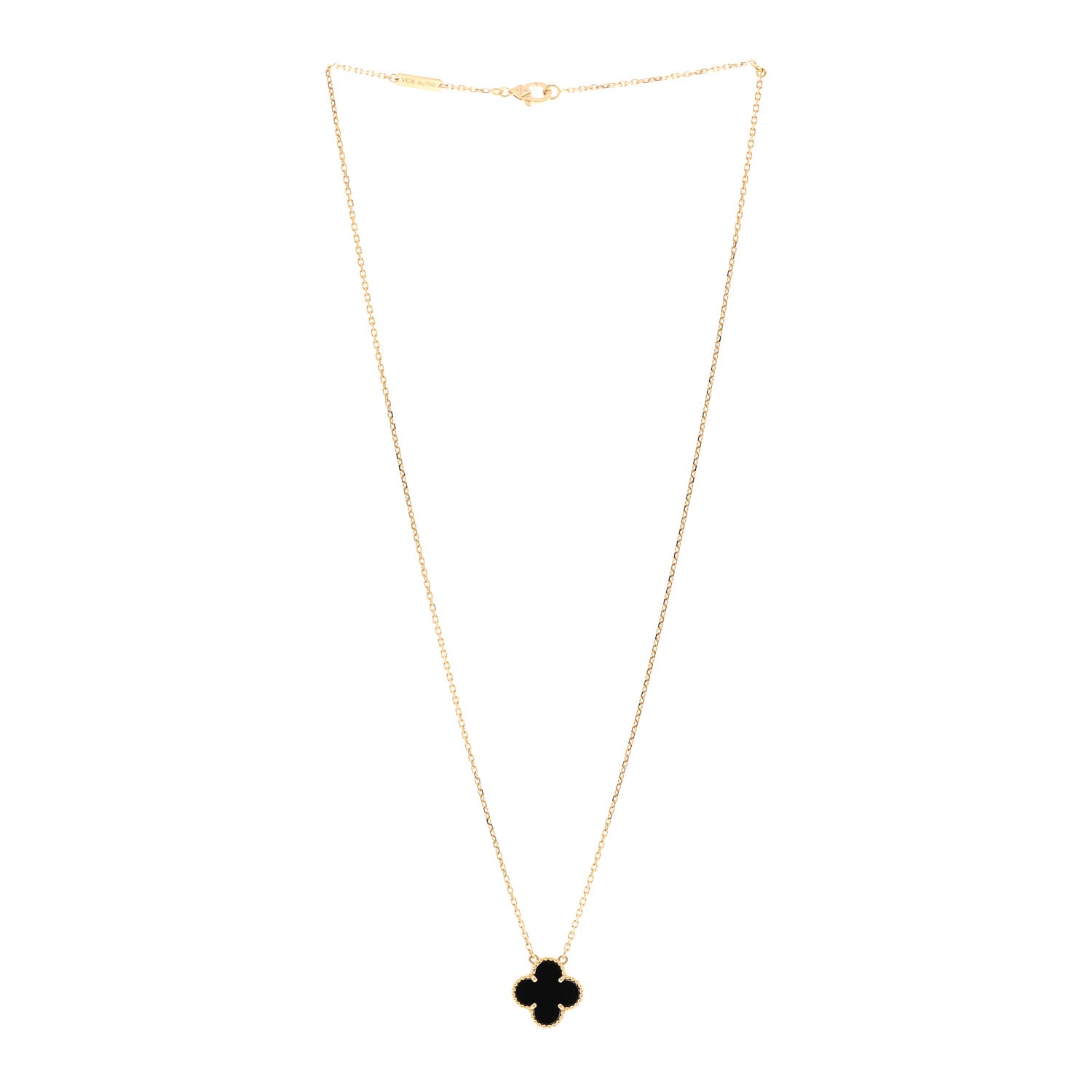 Van Cleef & Arpels 18K Yellow Gold Black Onyx Vintage Alhambra Pendant Necklace 3 of 6