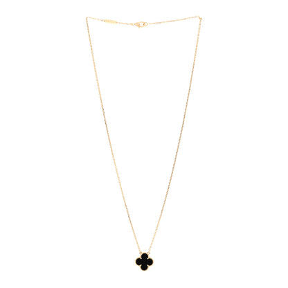 Van Cleef & Arpels 18K Yellow Gold Black Onyx Vintage Alhambra Pendant Necklace 3 of 6