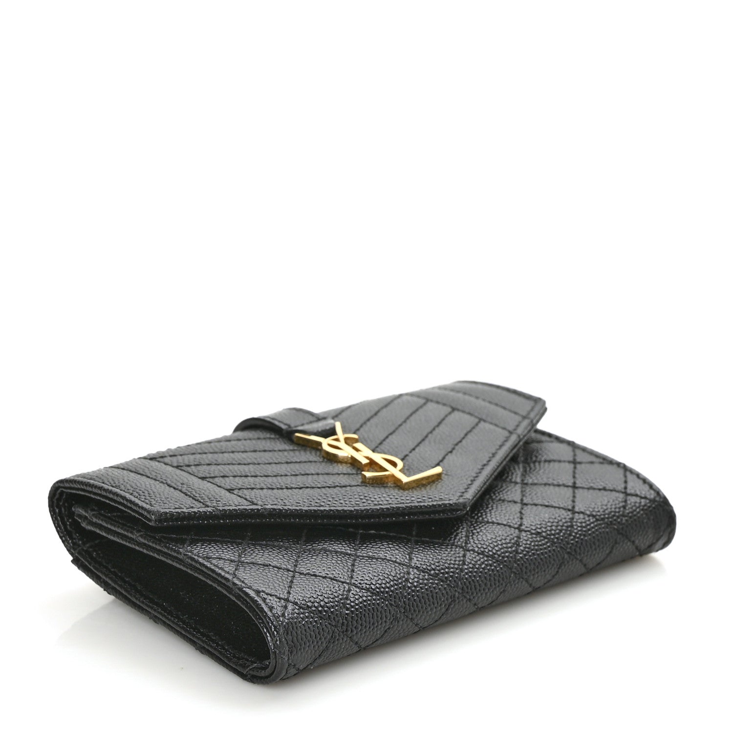 Saint Laurent Grain De Poudre Textured Mixed Matelasse Triquilt Small Monogram Envelope Wallet Black 4 of 7