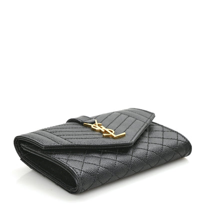 Saint Laurent Grain De Poudre Textured Mixed Matelasse Triquilt Small Monogram Envelope Wallet Black 4 of 7