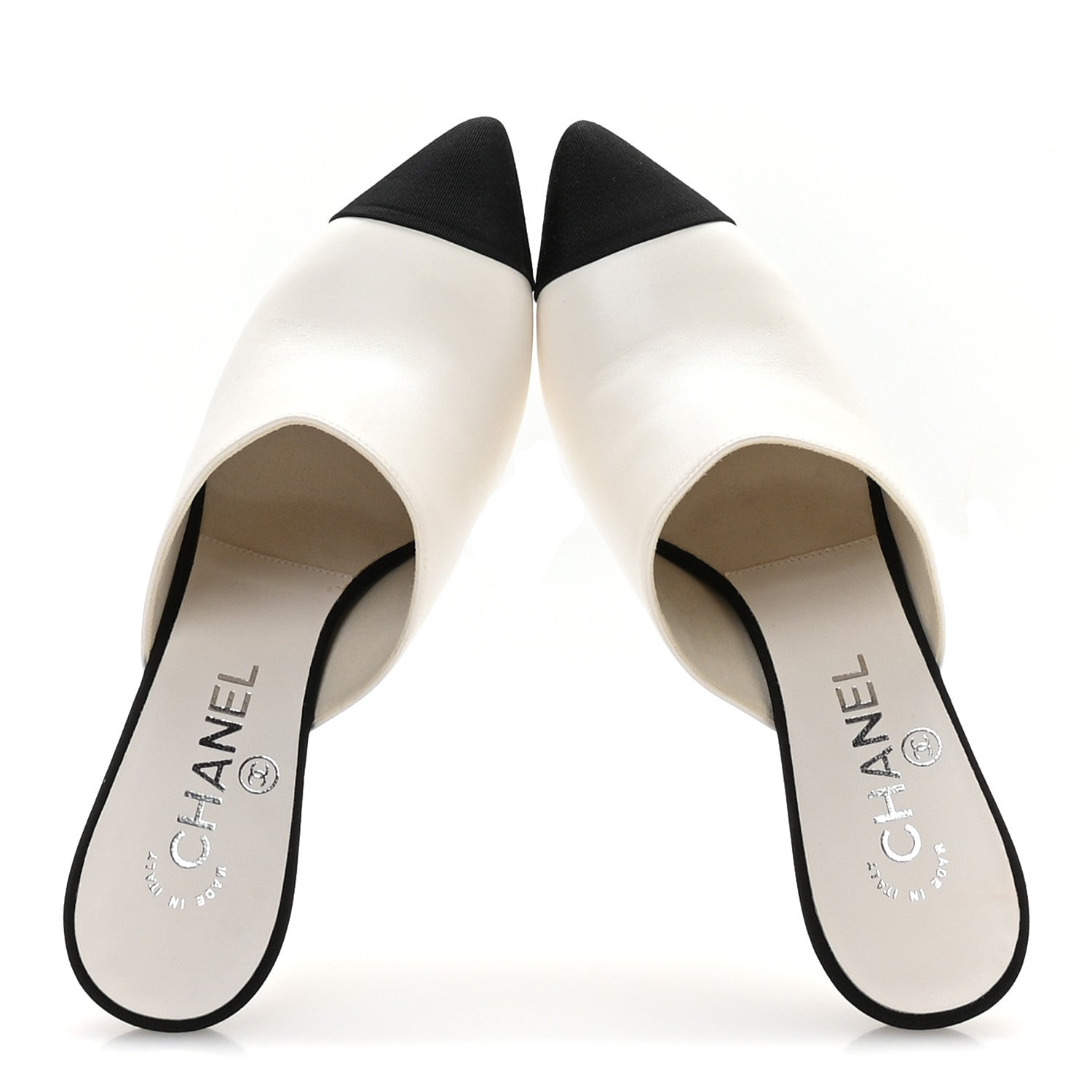 Chanel Lambskin Grosgrain Cap Toe Pearl Mule 38 Beige Black 2 of 8