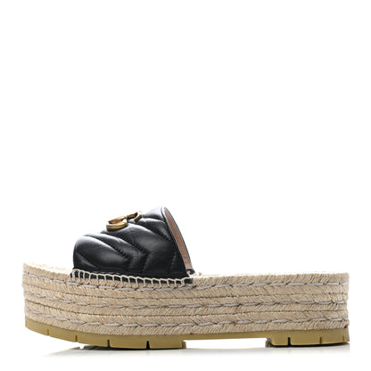 Gucci Nappa Matelasse GG Marmont Platform Espadrille Slide Sandals 39 Black 1 of 7