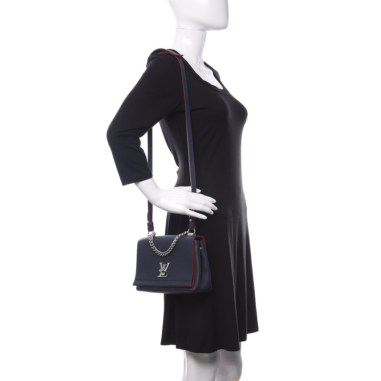 Calfskin Lockme II Chain Bag BB Marine Rouge