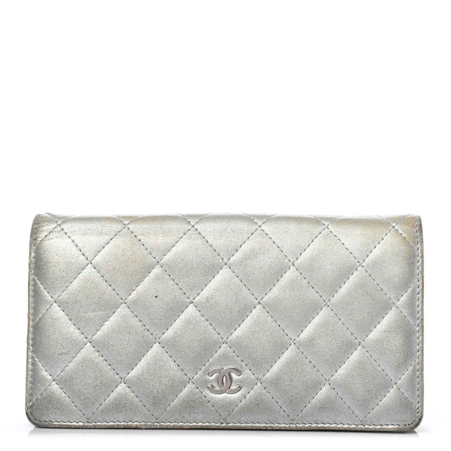 Chanel Metallic Lambskin Quilted Yen Wallet Silver 1 of 16