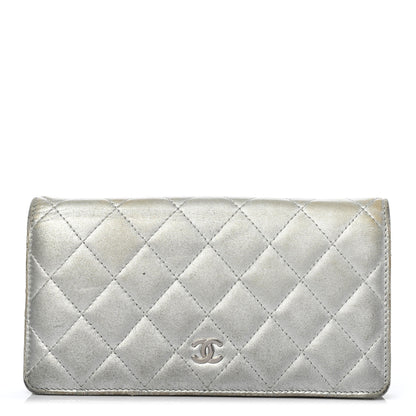 Chanel Metallic Lambskin Quilted Yen Wallet Silver 1 of 16