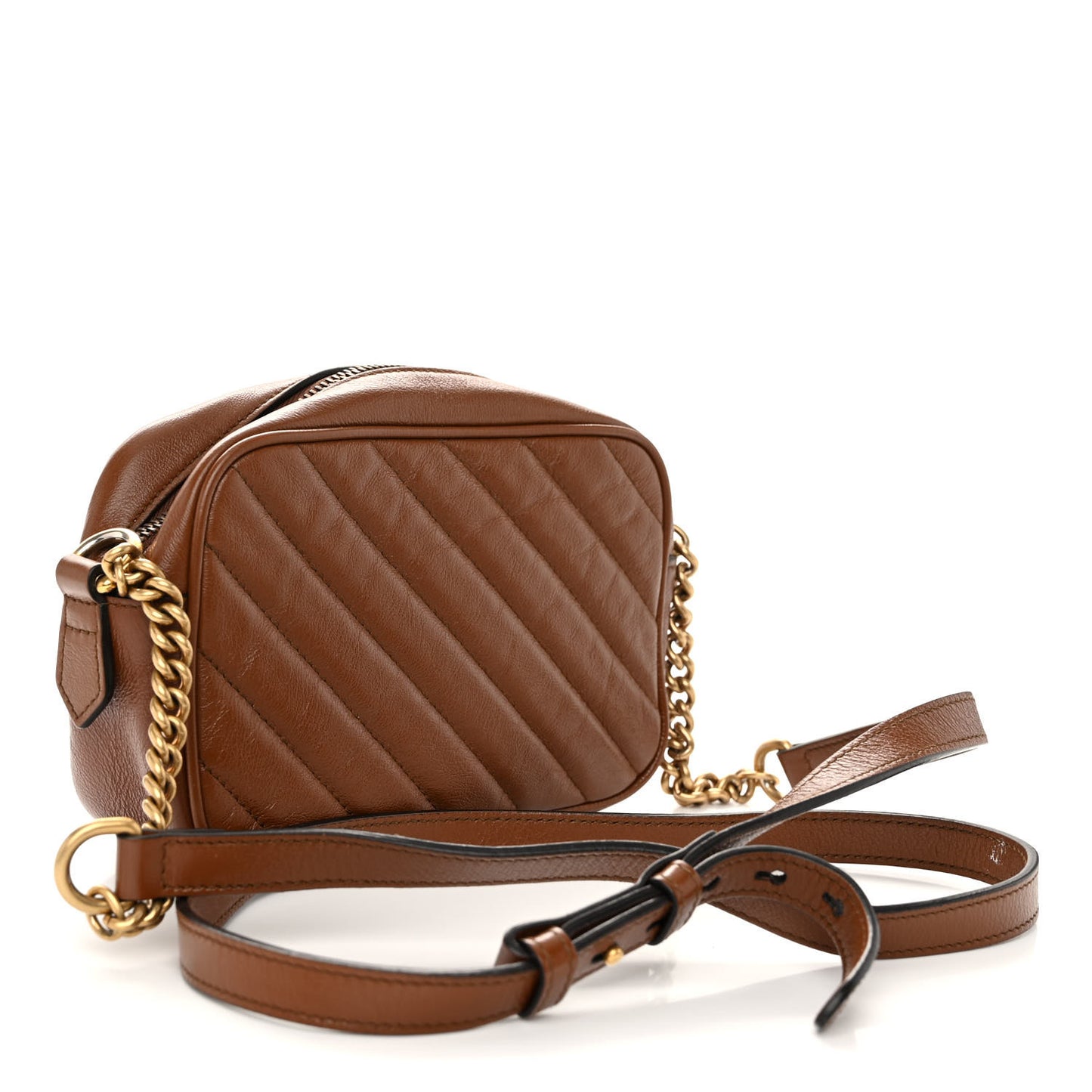 Glazed Calfskin Matelasse Diagonal Mini GG Marmont Chain Shoulder Bag Cuir
