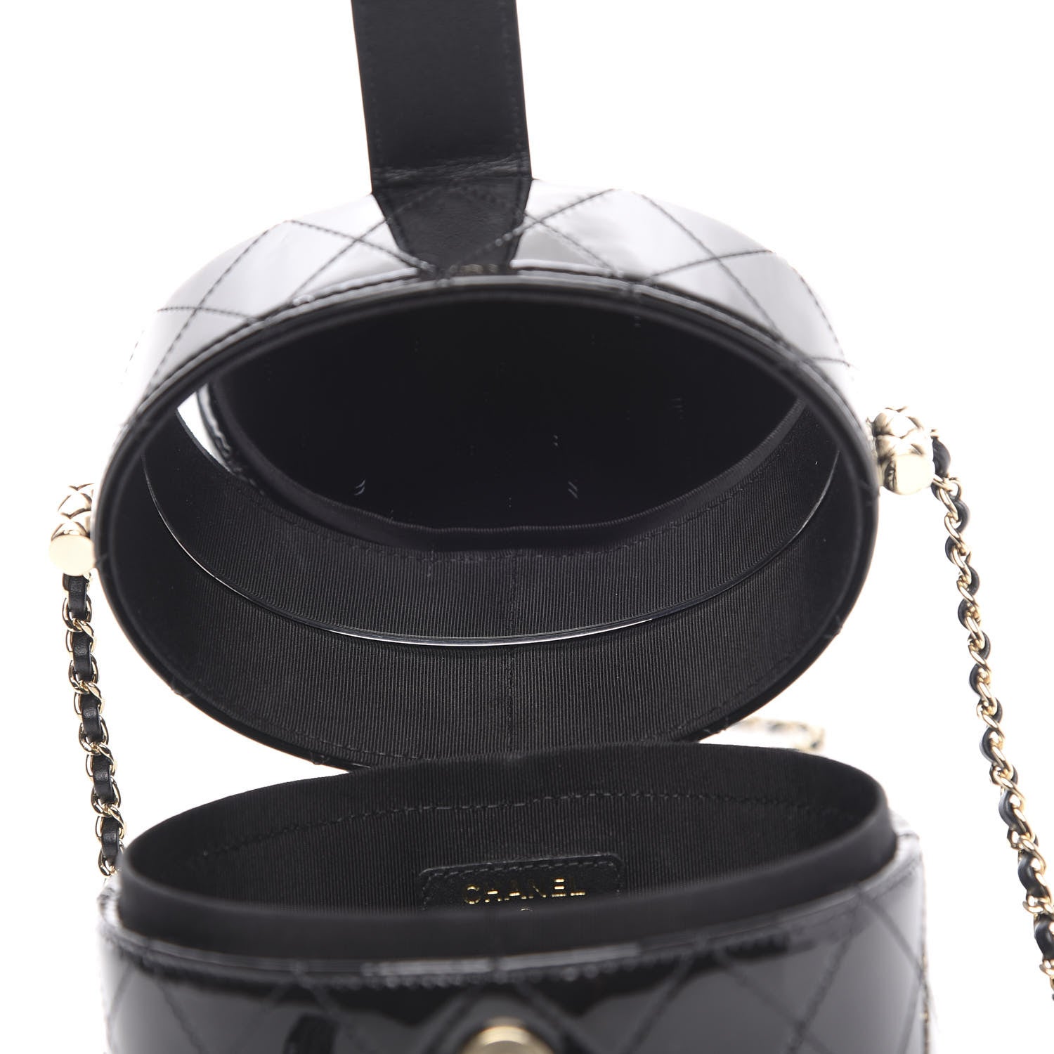 Chanel Patent Quilted Round Clutch With Chain Black 9 of 10