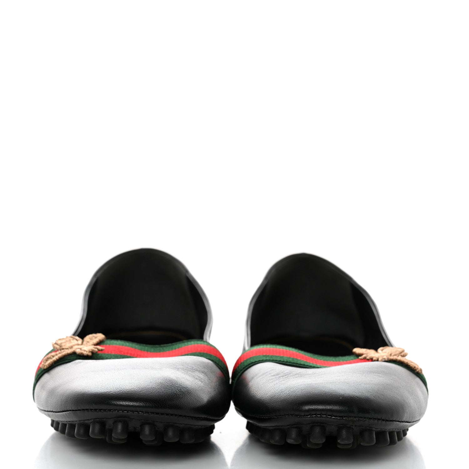Gucci Calfskin Bayadere Bee Ballerina Flats 39.5 Black 2 of 10