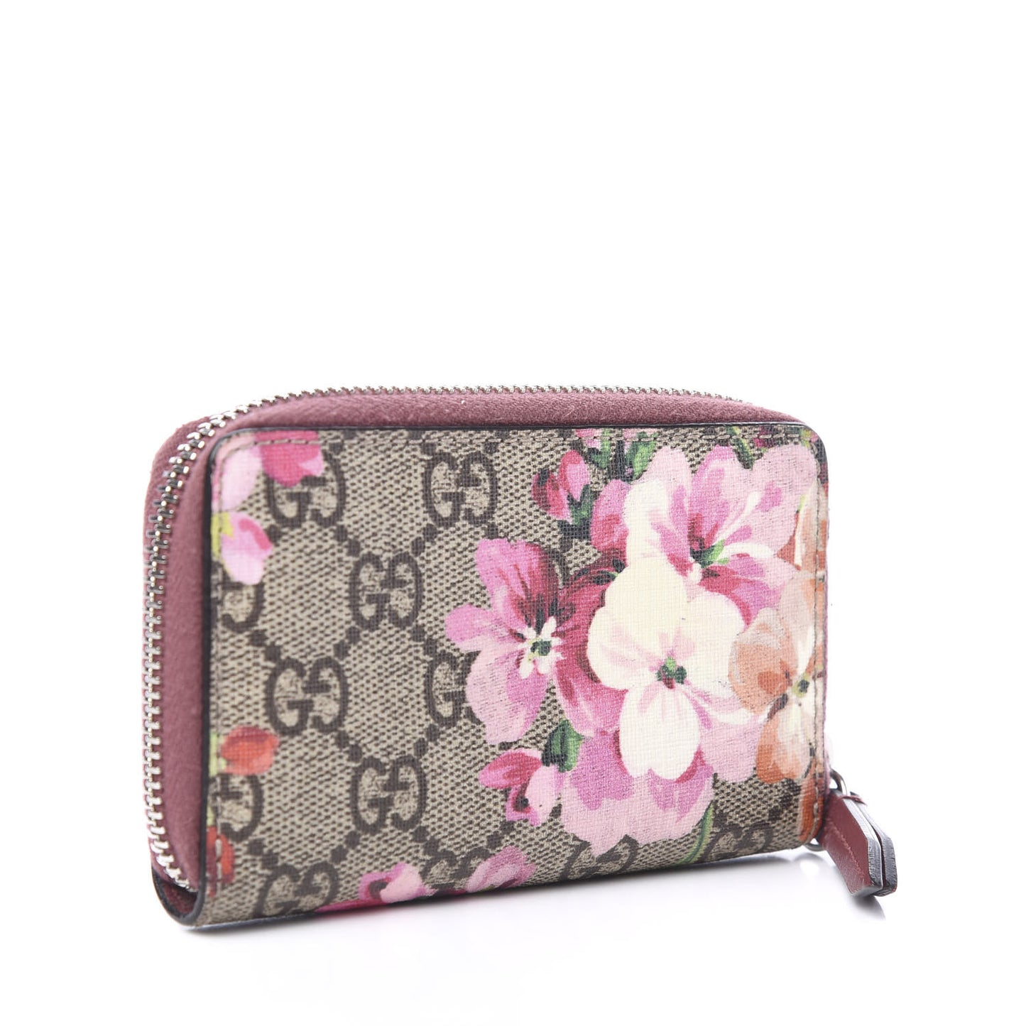 GG Supreme Monogram Blooms Zip Around Card Case Wallet Beige Multicolor Dry Rose