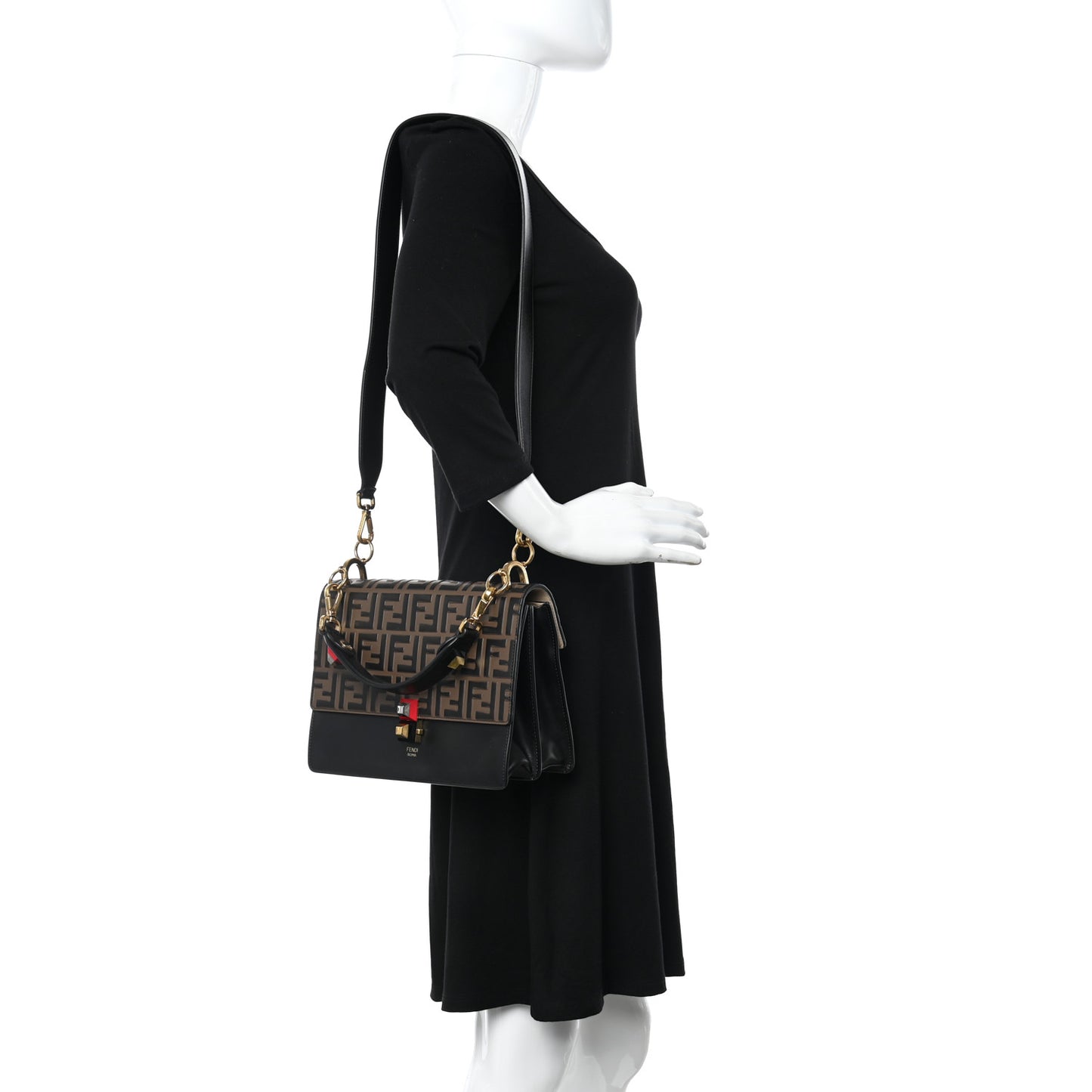 Vitello Liberty Bi-Color FF 1974 Embossed Kan I Shoulder Bag Black Maya
