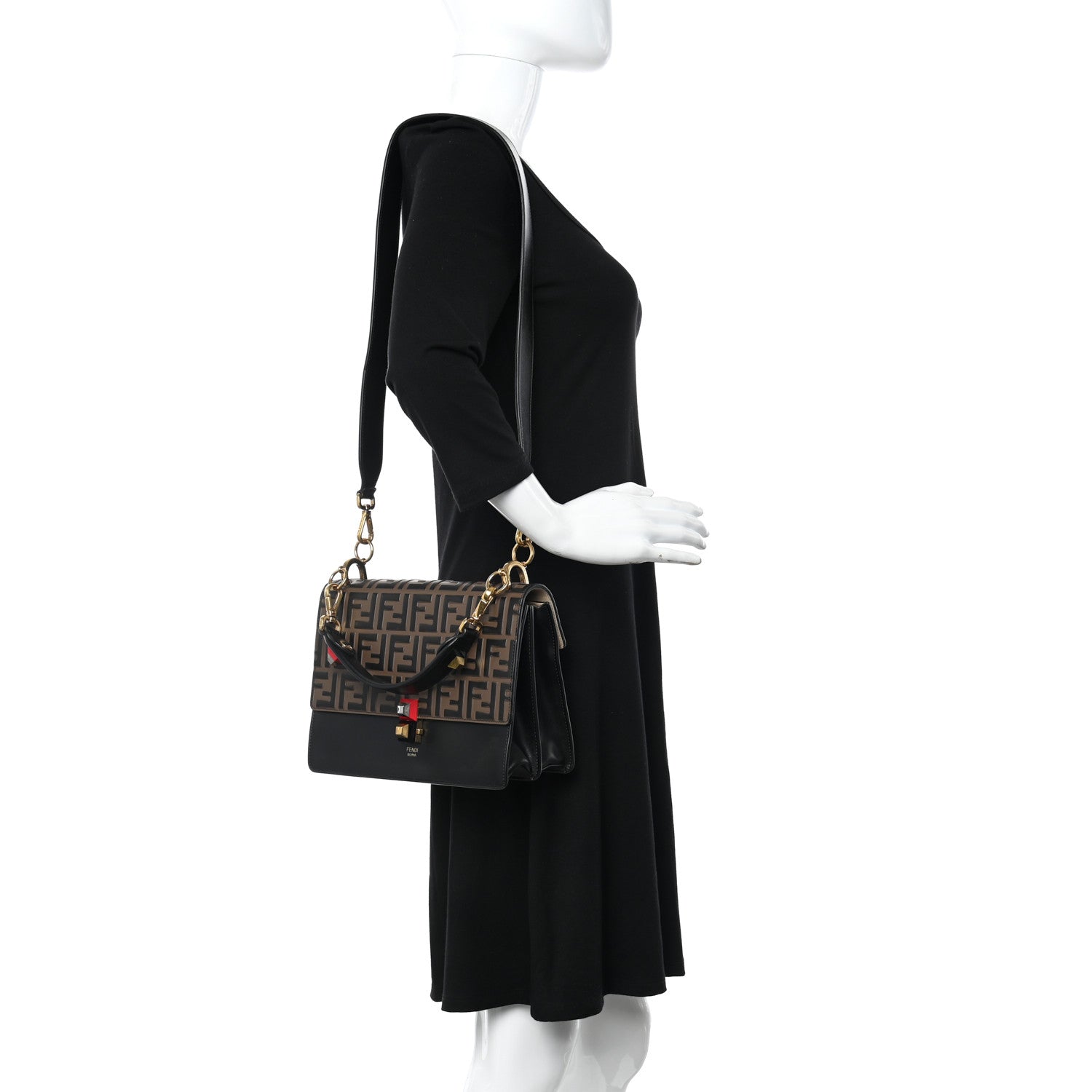 Fendi Vitello Liberty Bi-Color FF 1974 Embossed Kan I Shoulder Bag Black Maya 2 of 10