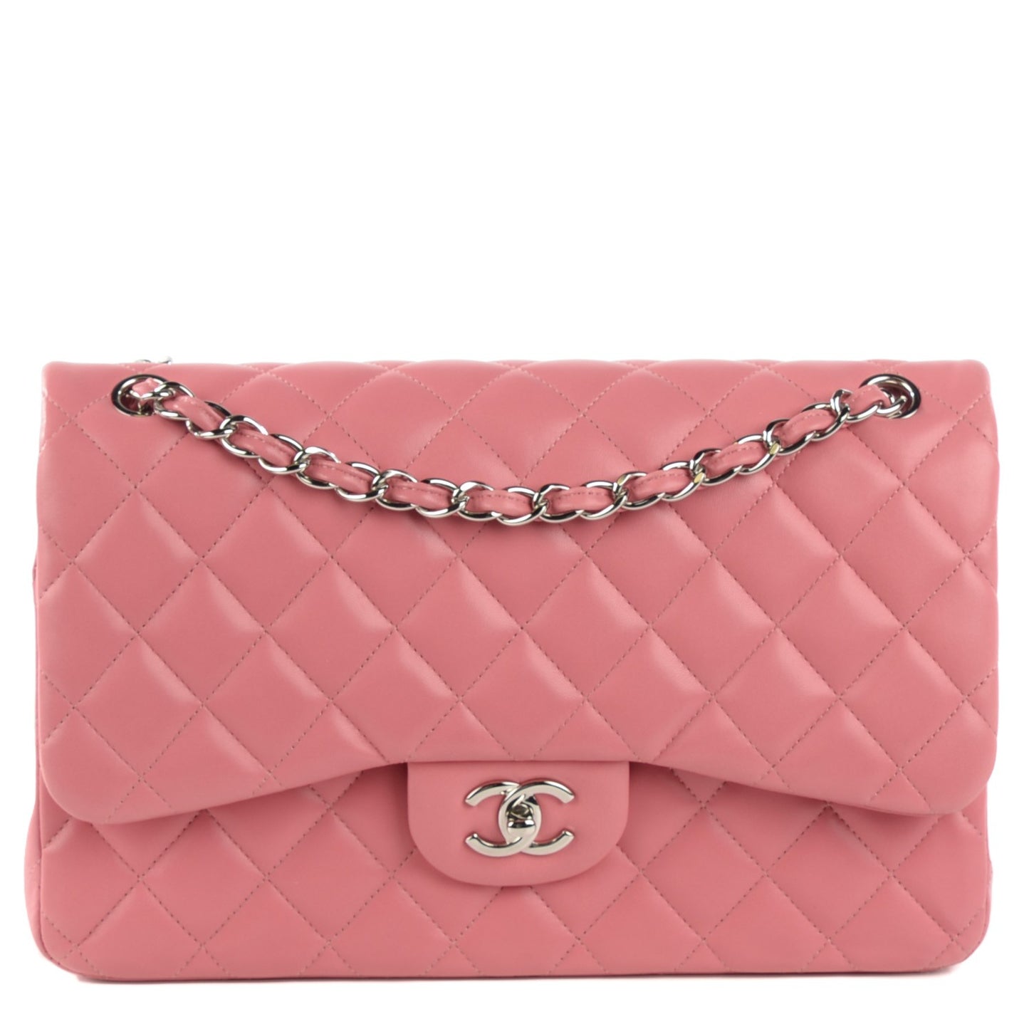 Lambskin Quilted Jumbo Double Flap Pink