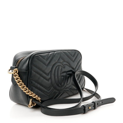 Gucci Calfskin Matelasse Small GG Marmont Chain Shoulder Bag Black 3 of 15