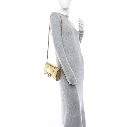 Balenciaga Metallic Calfskin Crocodile Embossed Hourglass Chain Bag Gold 2 of 11