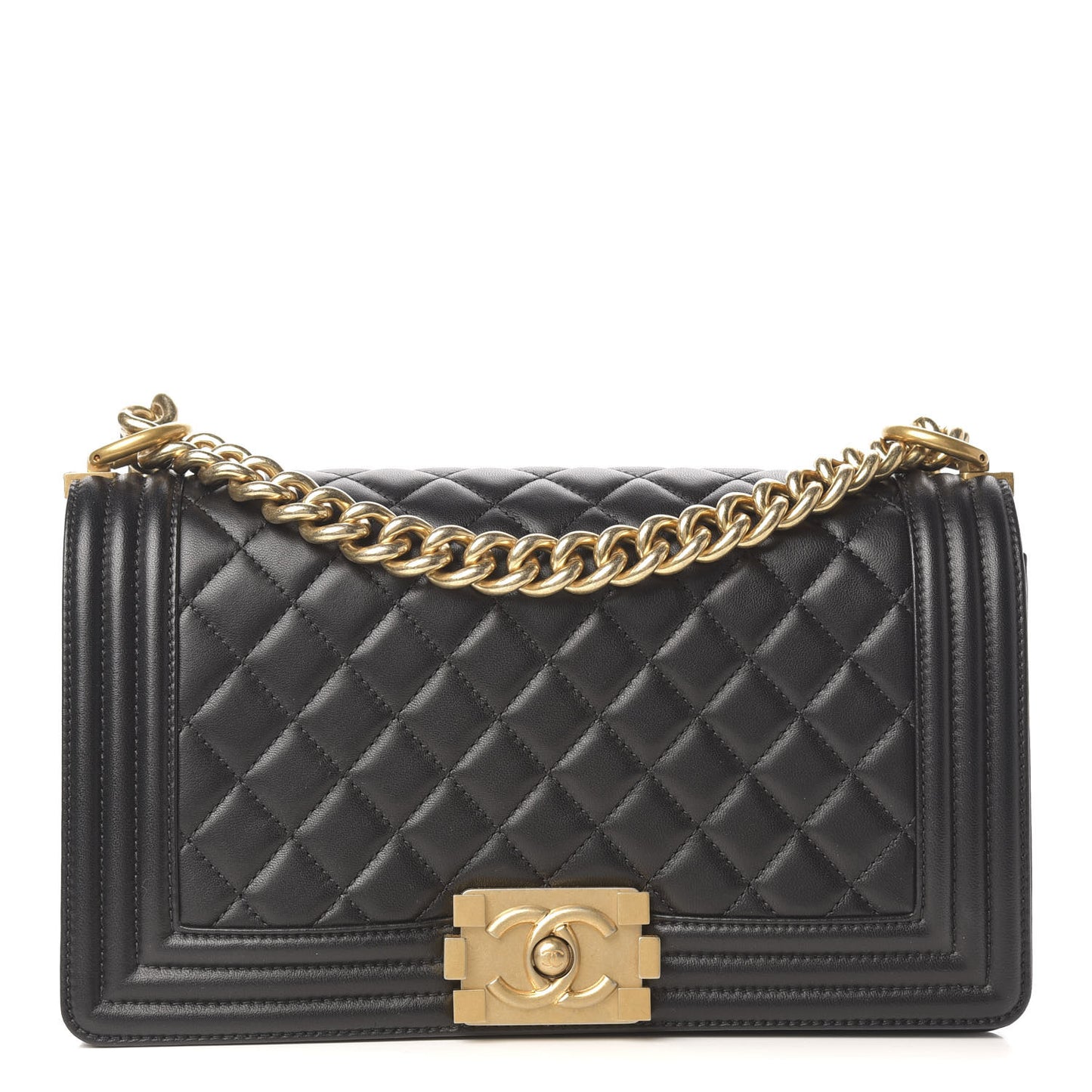 Lambskin Quilted Medium Boy Flap Black