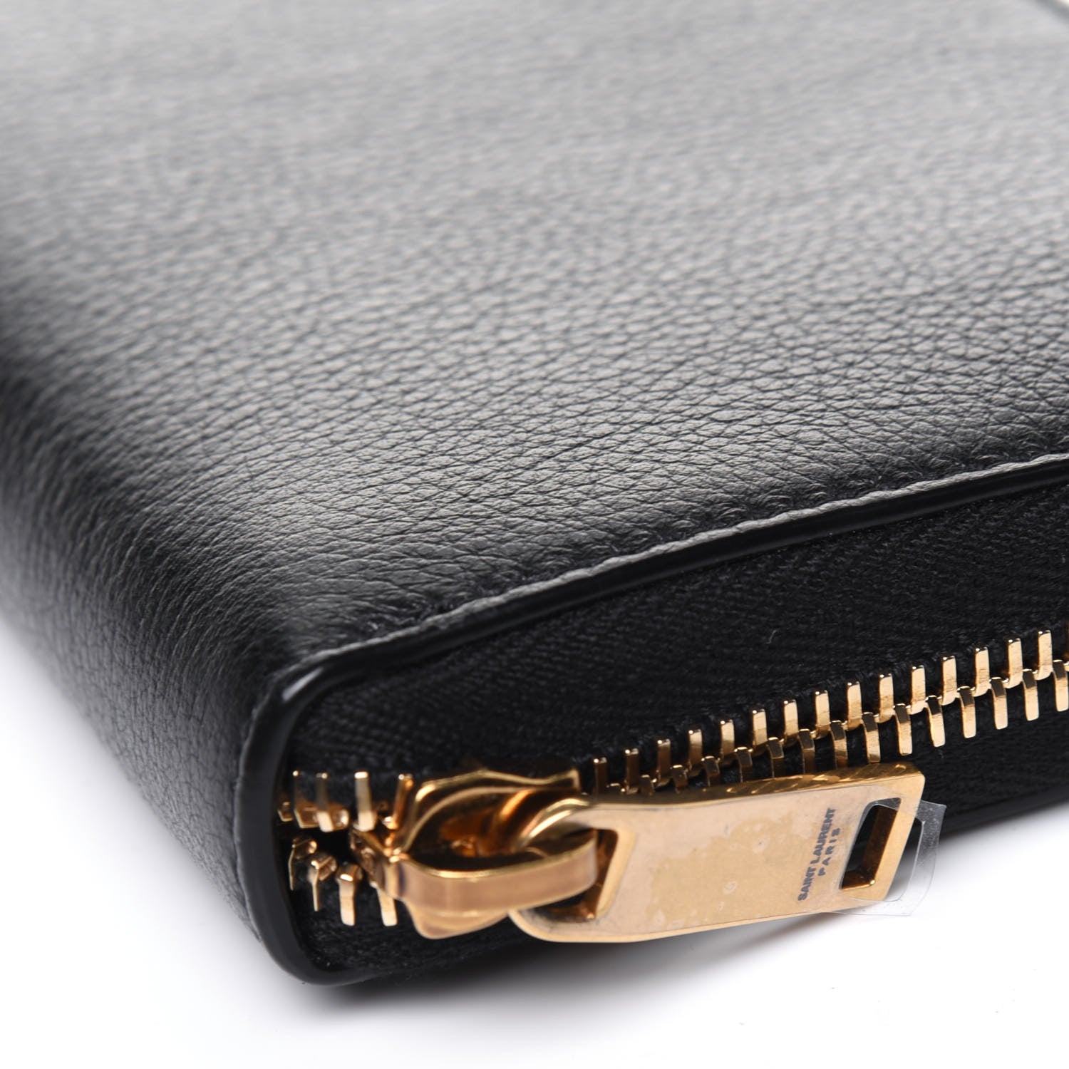 Saint Laurent Grained Calfskin Zip Around Wallet Black 15 of 32