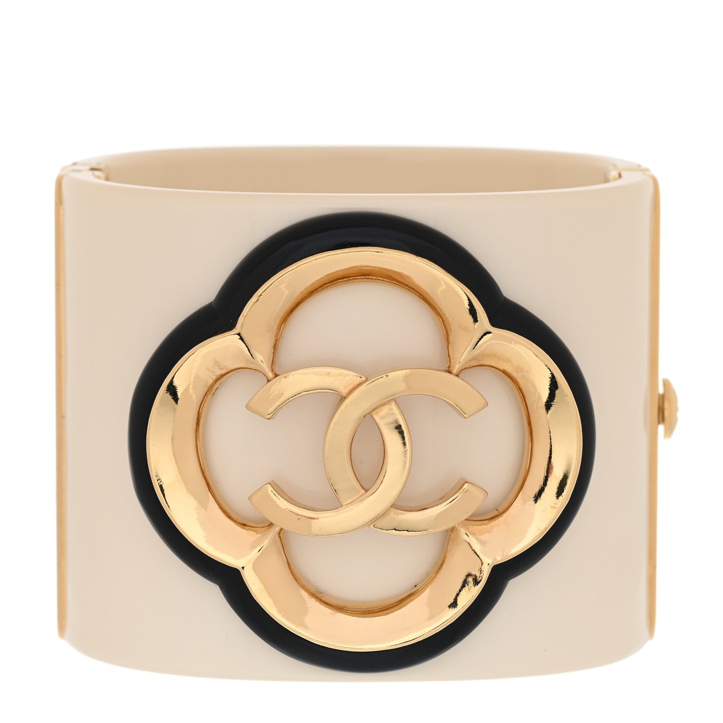 Resin Enamel CC Cuff Bracelet White Black Gold