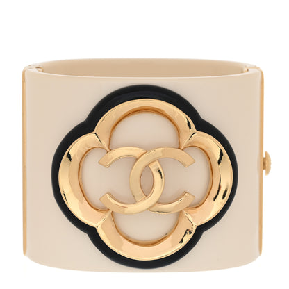 Chanel Resin Enamel CC Cuff Bracelet White Black Gold 1 of 5