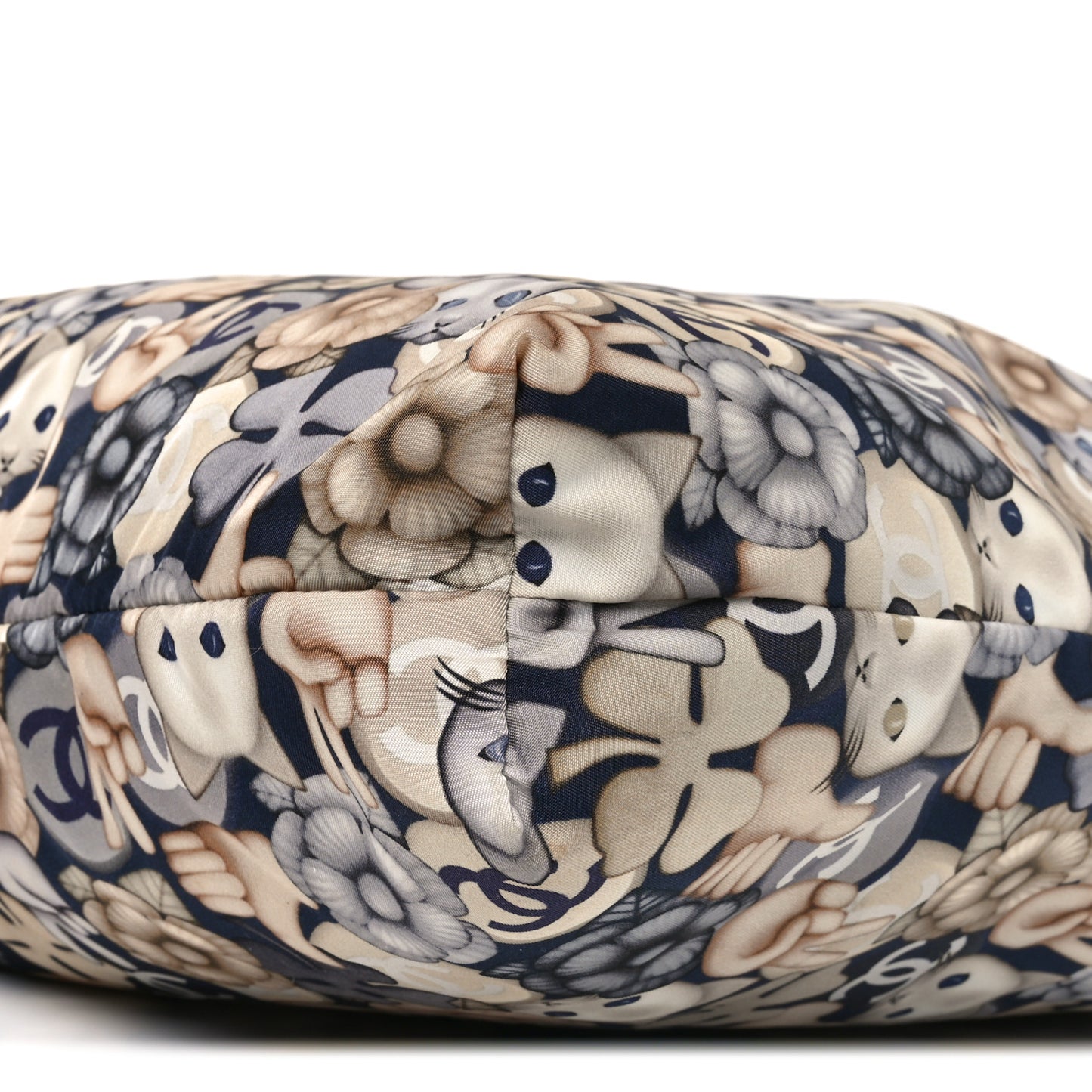 Nylon Cat Emoticon Tote Navy Silver