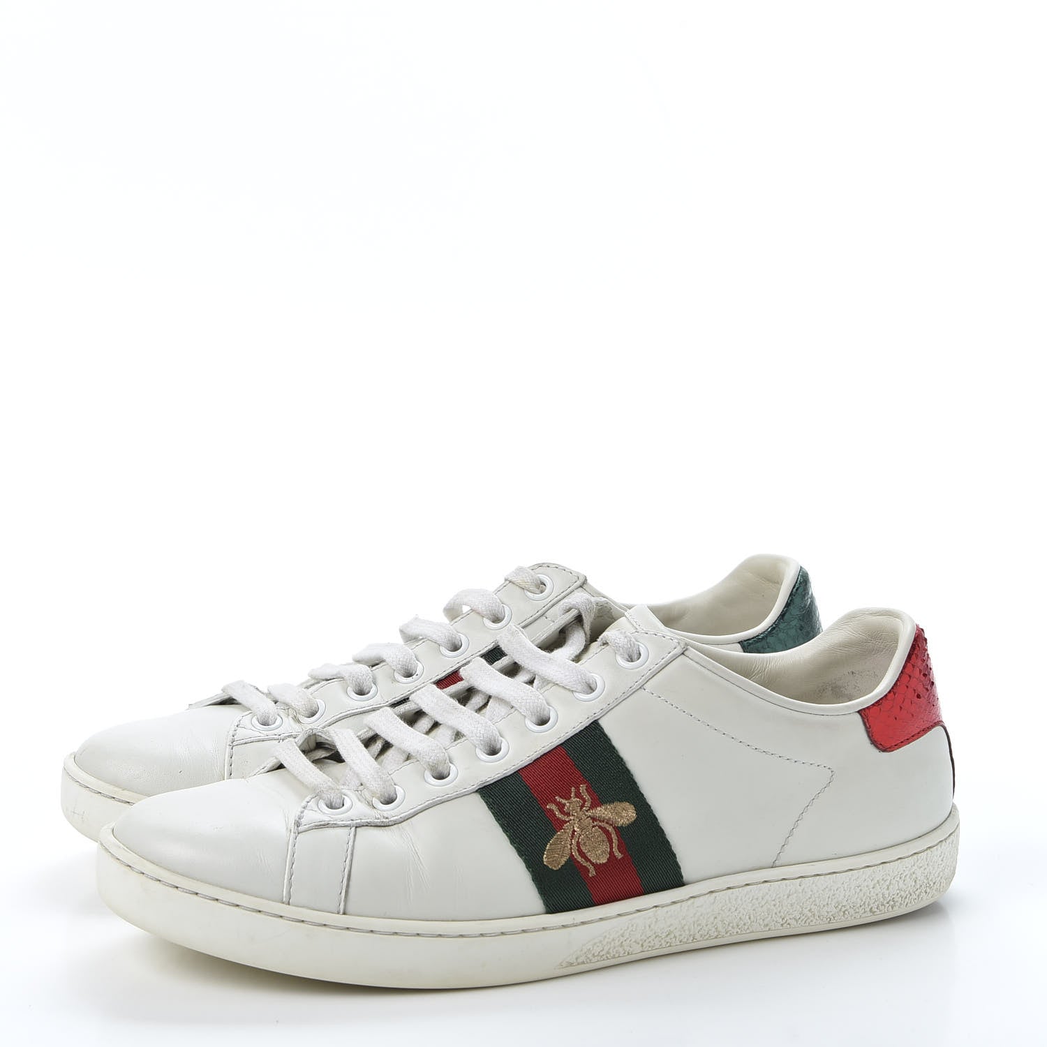 Gucci Calfskin Ayers Bee Embroidered Womens Ace Sneakers 37 White Green 2 of 11