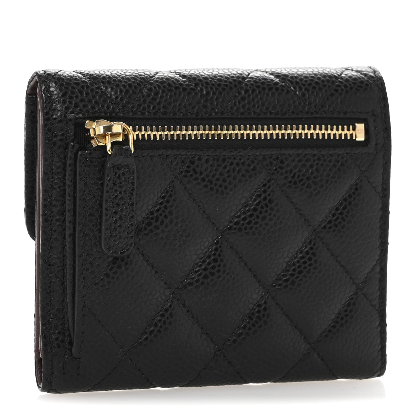 Caviar Quilted Compact Flap Wallet Black