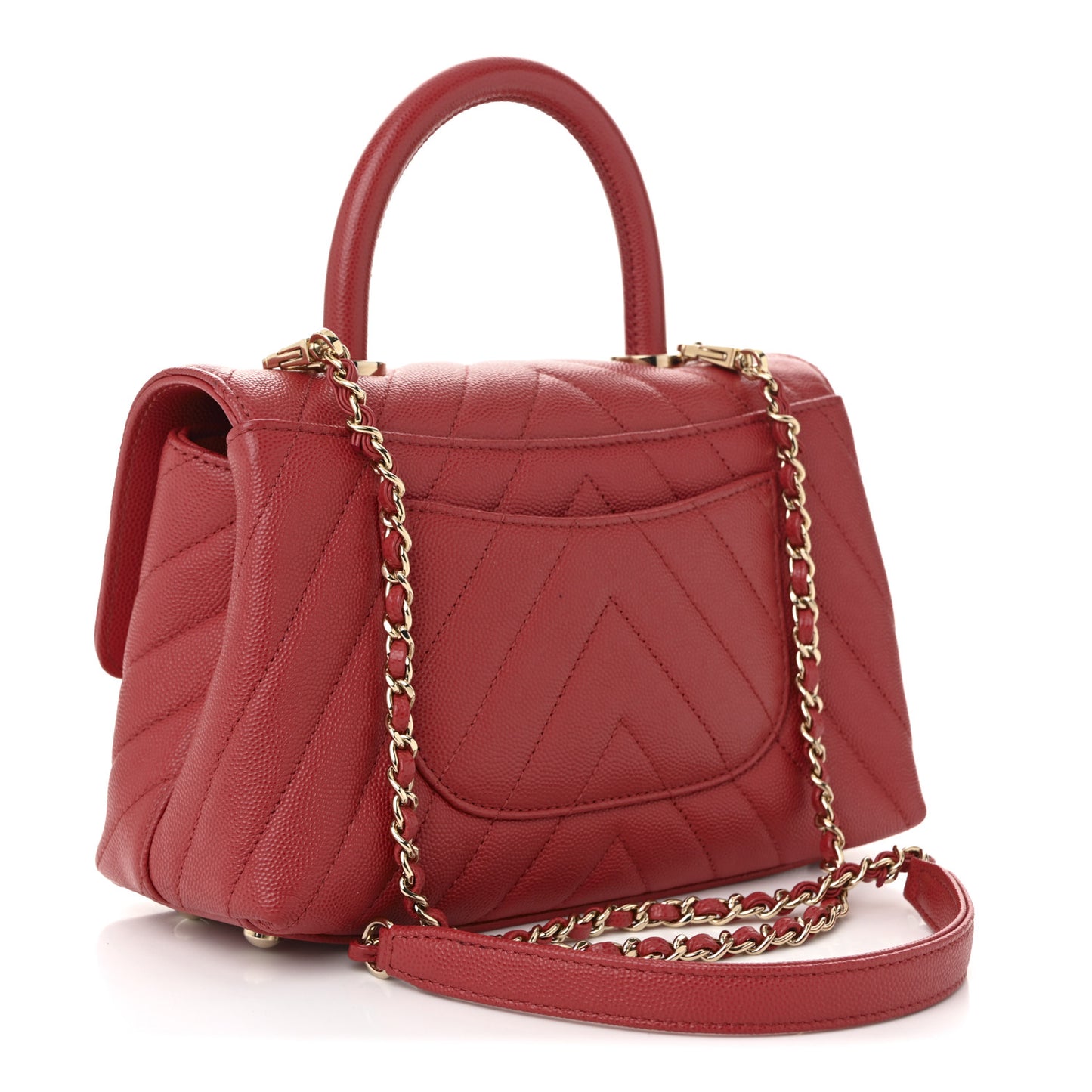 Caviar Chevron Quilted Mini Coco Handle Flap Red