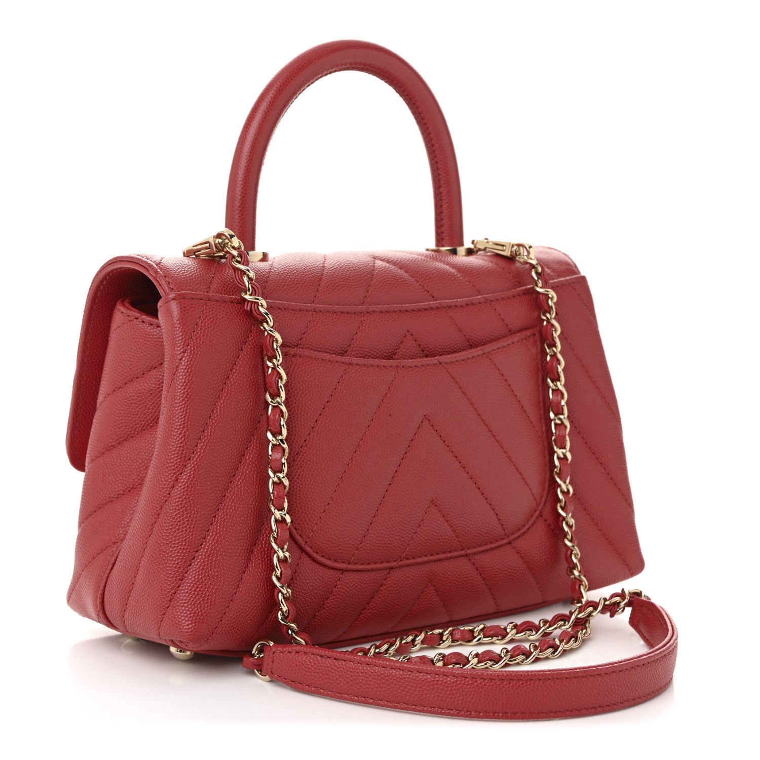 Chanel Caviar Chevron Quilted Mini Coco Handle Flap Red 4 of 19