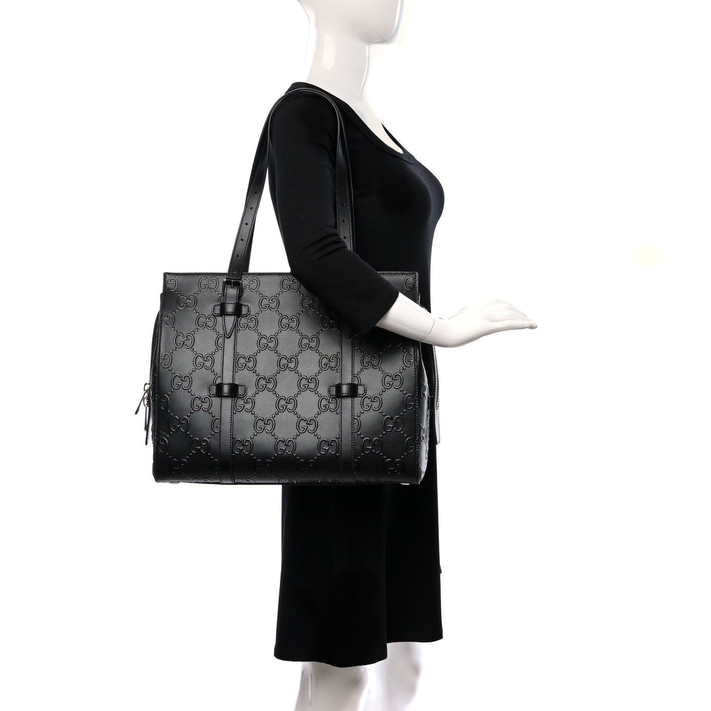 Calfskin GG Tennis Embossed Tote Bag Black