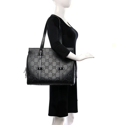 Gucci Calfskin GG Tennis Embossed Tote Bag Black 2 of 8