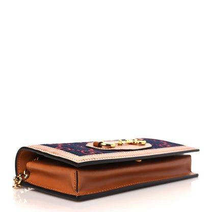Gucci Covered Wool Cuoio Harness GG Monogram Horsebit 1955 Wallet On Chain Blue Red Harness Brown 4 of 9