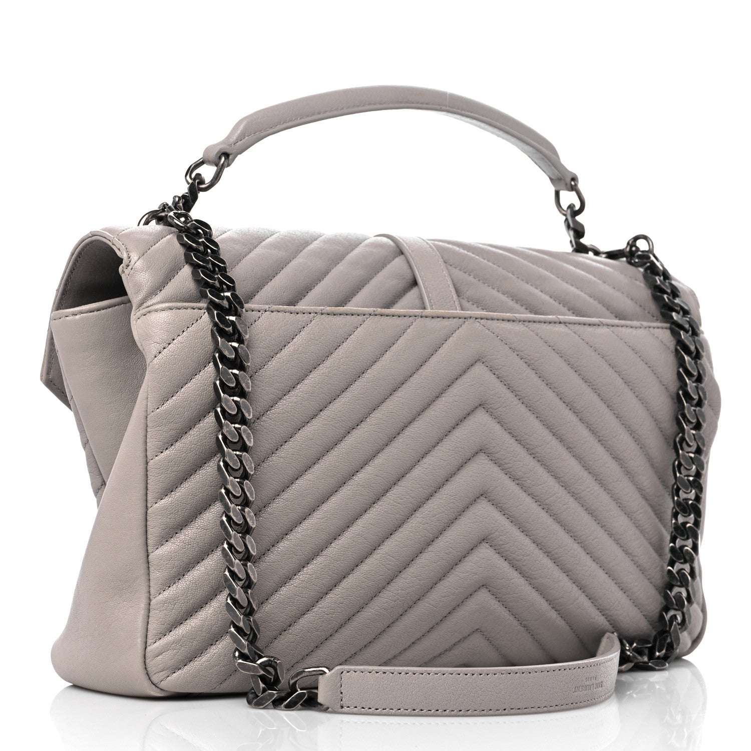 Saint Laurent Sheepskin Matelasse Chevron Monogram Large College Satchel Light Grey 3 of 15