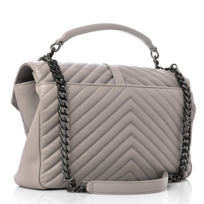 Saint Laurent Sheepskin Matelasse Chevron Monogram Large College Satchel Light Grey 3 of 15